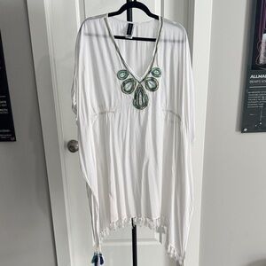 Jets Jessica Allen White Kaftan with Green Embellishments